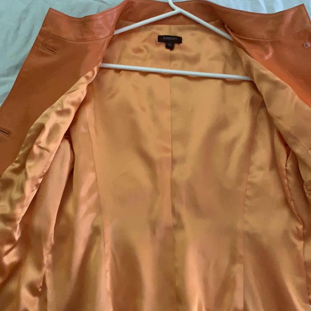 Tesori Orange Faux Leather Vintage Jacket - image 5